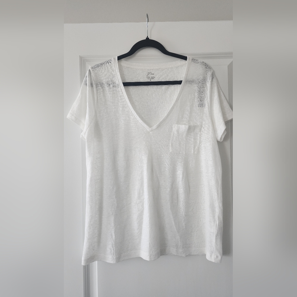 NWT J. Crew Size M 100% Linen V-Neck Relaxed Pocket Tee